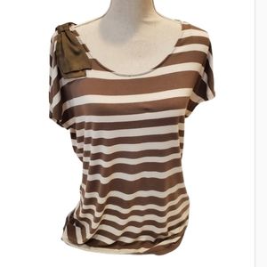 Elle striped Bow T shirt blouse size L